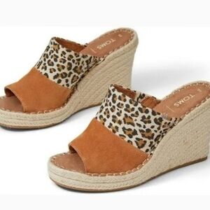 TOMS Animal Print and Tan Wedge Sandals